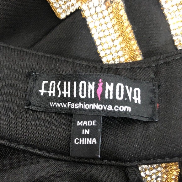 Fashion Nova Romper Black Gold Silver Rhinestone Studs Beads - Picture 4 of 10